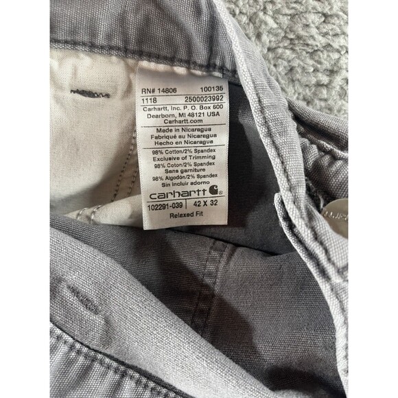 Carhartt Utility Carpenter Relaxed Fit Pants Mens 42x32 Gray Work Pockets Canvas - Picture 10 of 10